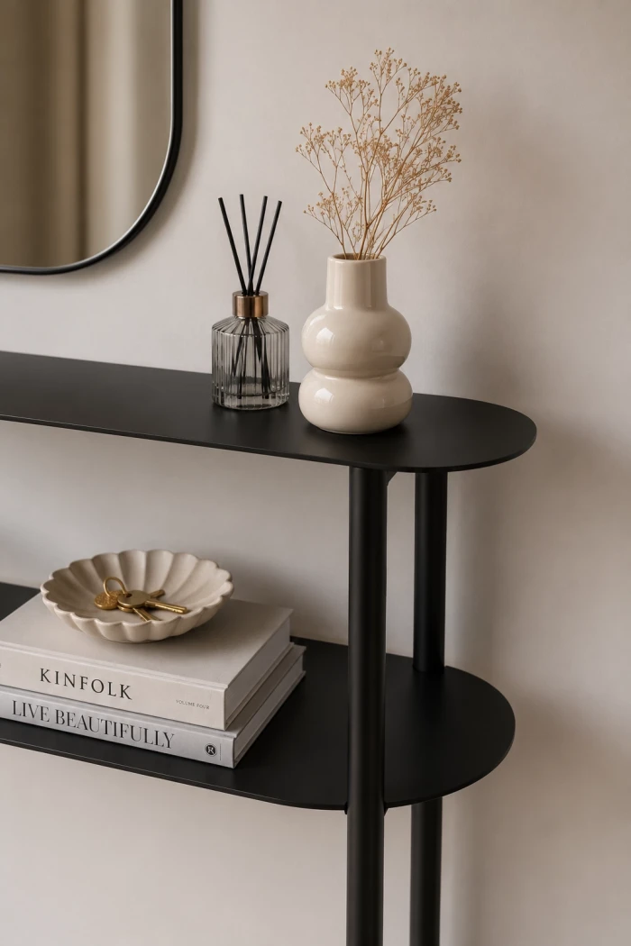 Metall-Konsole Luna Mini mit konisch zulaufenden Beinen - eleganter Konsolentisch