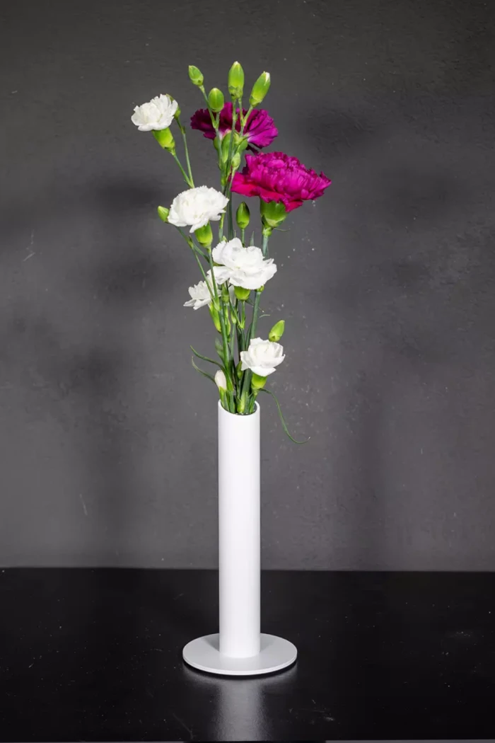 Metallvase-Silva-rund-Dm.-90-mm---Stahlvase-mit-Reagenzglas-32-mm