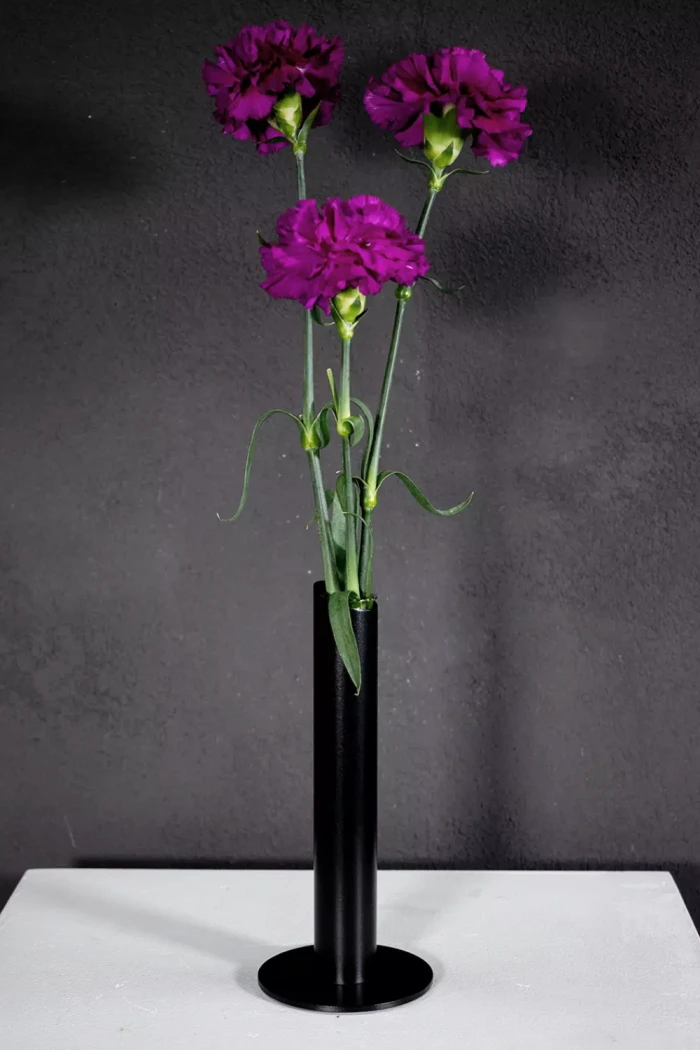 Metallvase-Silva-rund-Dm.-90-mm---Stahlvase-mit-Reagenzglas-32-mm