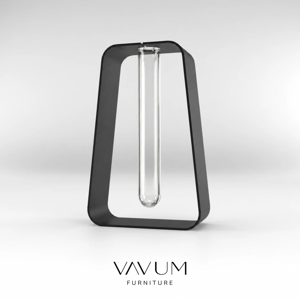 Metallvase-Fiole-trapezfoermig---Stahlvase-mit-Reagenzglas,-SchwarzWeiss