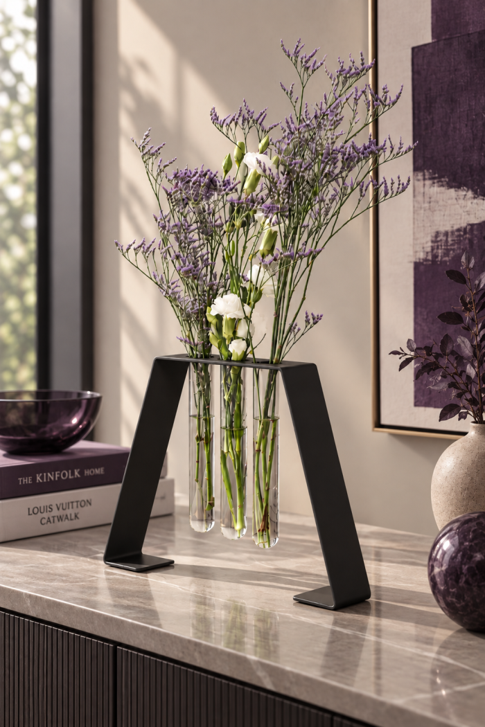 Metallvase-Elisa-Maxi-fuer-3-Reagenzglaeser---grosse-dekorative-Stahlvase