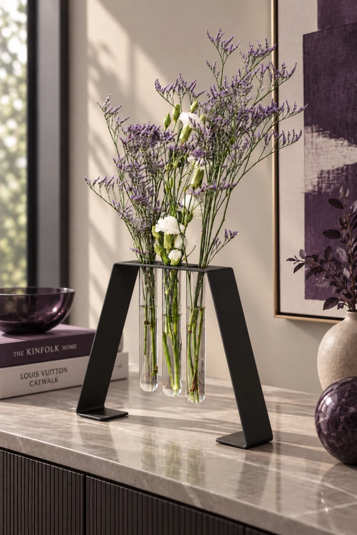 Metallvase-Elisa-Maxi-fuer-3-Reagenzglaeser---grosse-dekorative-Stahlvase