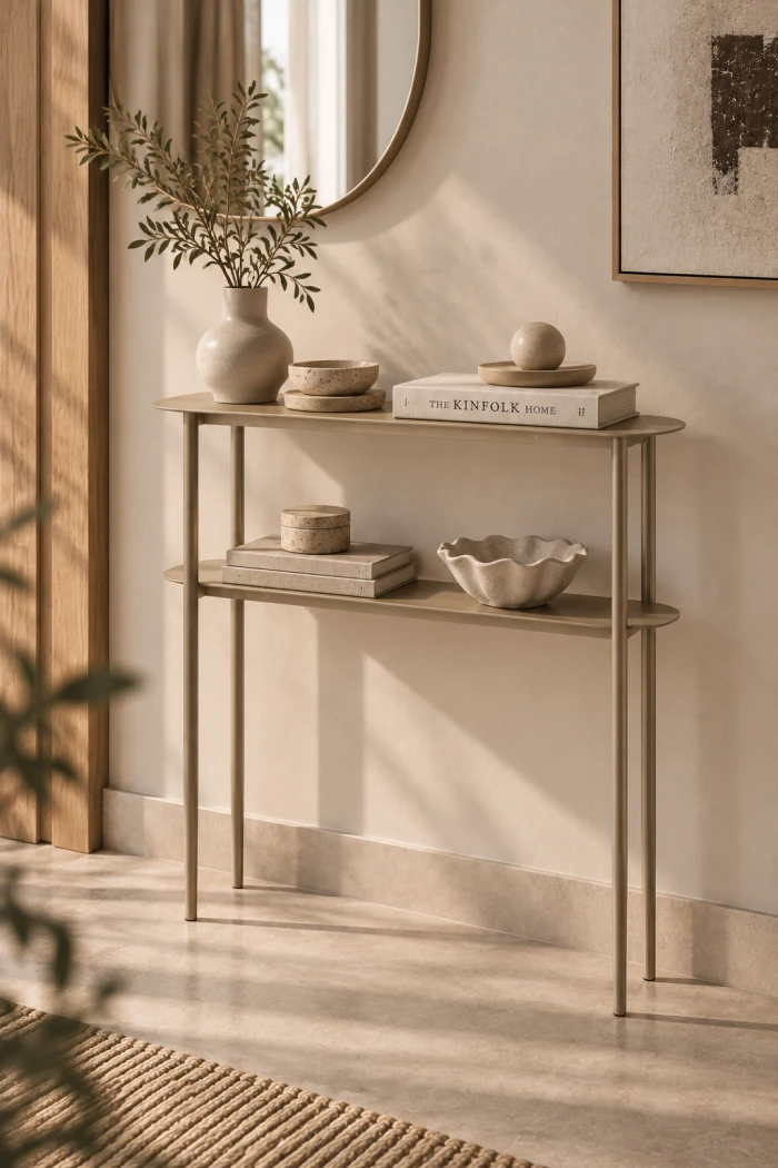 Metall-Konsole Luna Mini mit konisch zulaufenden Beinen - eleganter Konsolentisch