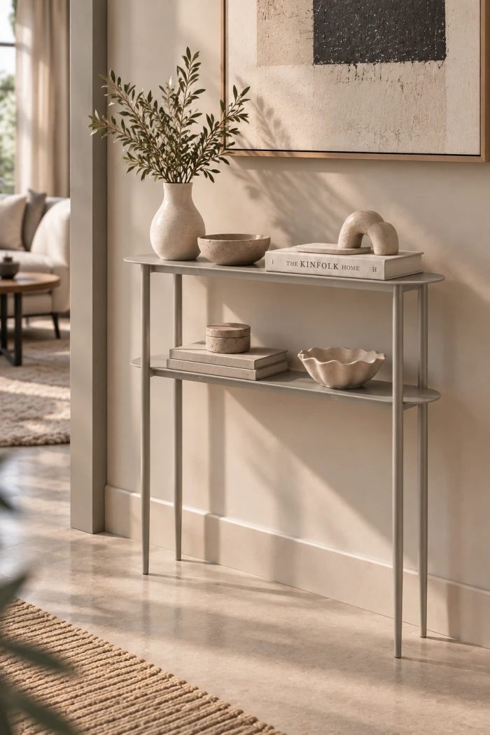 Metall-Konsole Luna Mini mit konisch zulaufenden Beinen - eleganter Konsolentisch